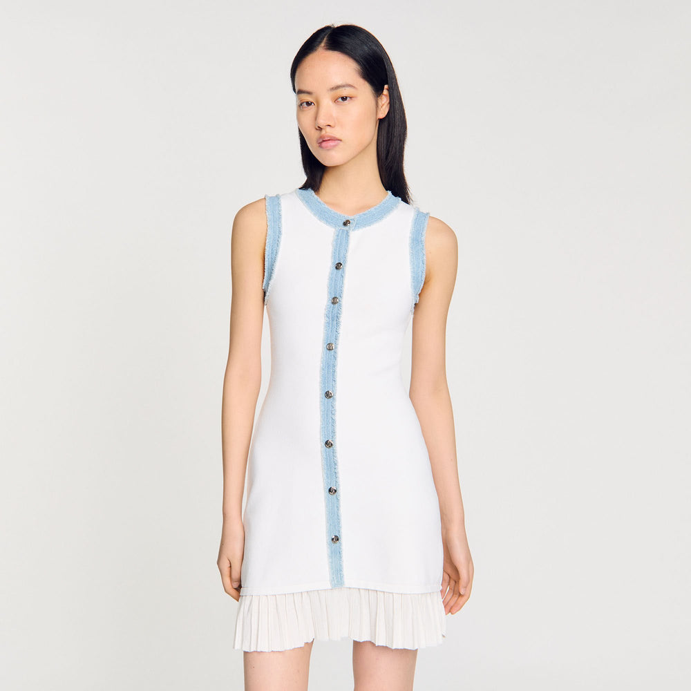 Sandro / Mini knit dress with ruffles Ecru