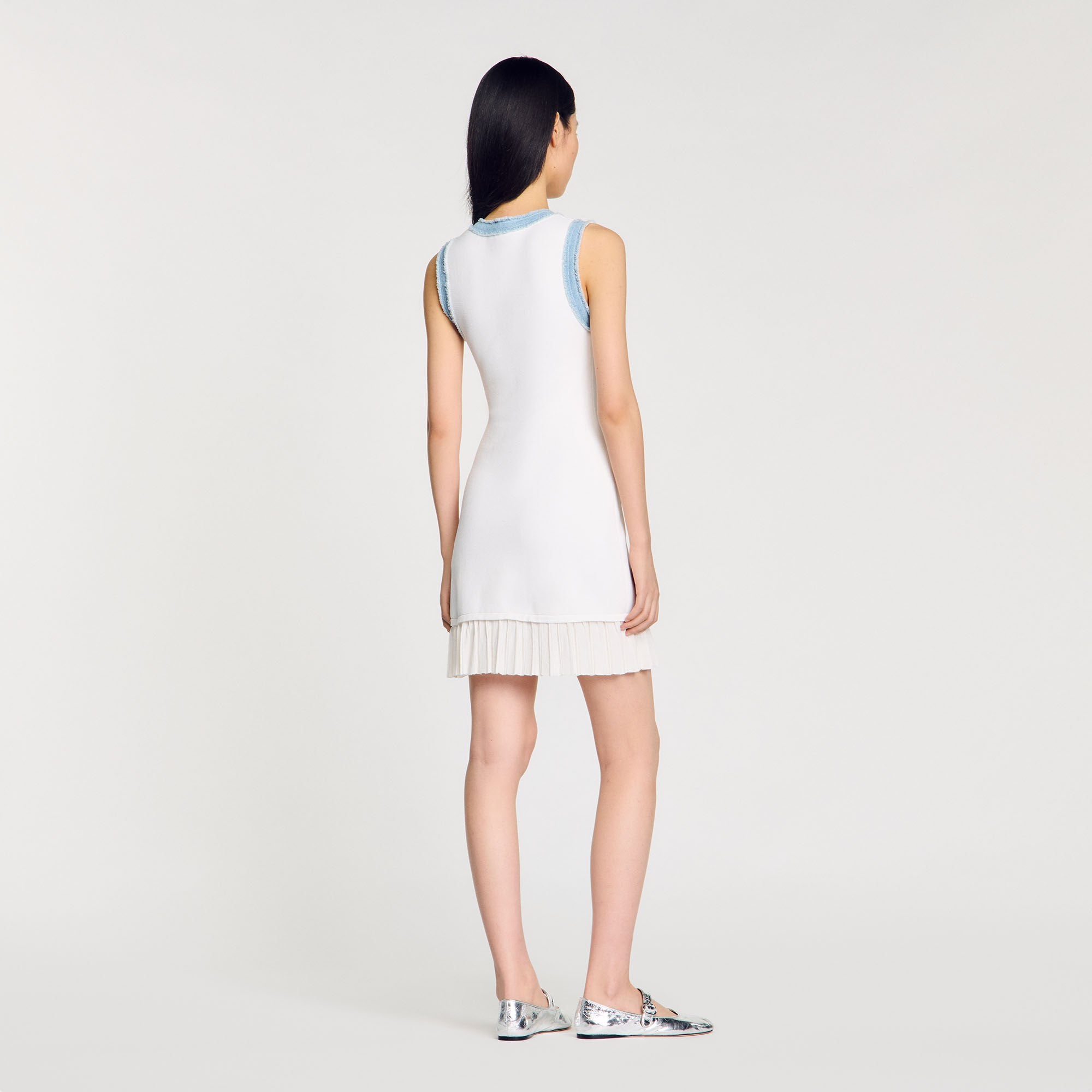 Sandro / Mini knit dress with ruffles Ecru