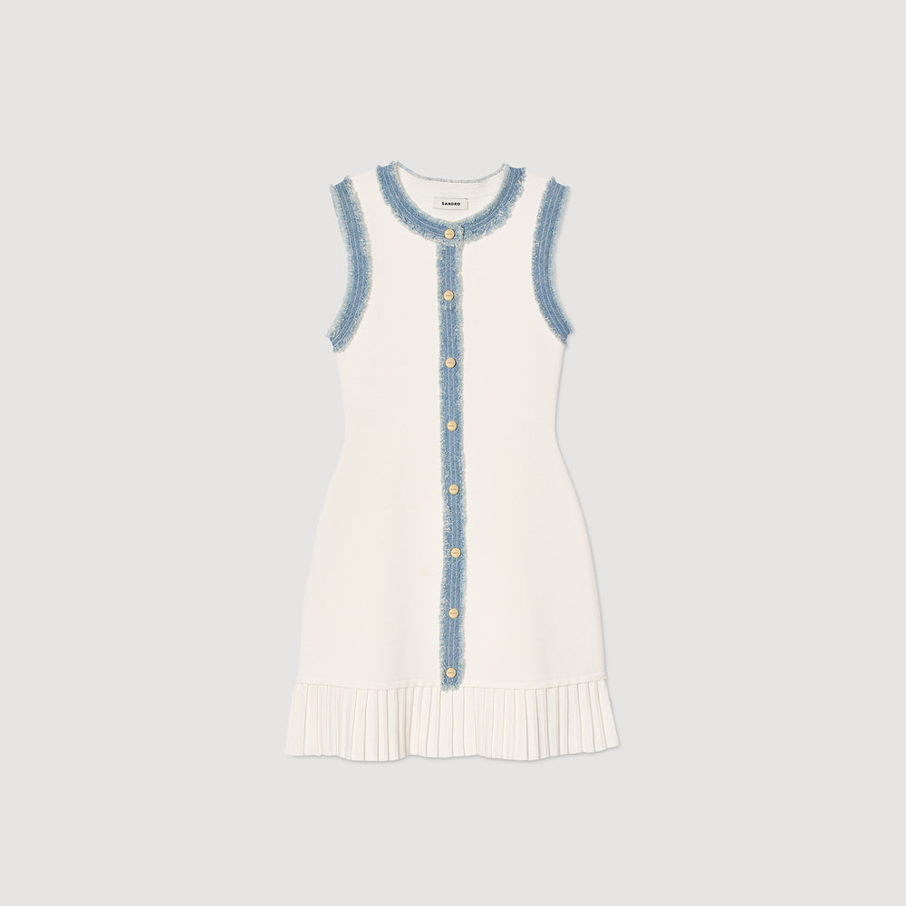 Sandro / Mini knit dress with ruffles Ecru