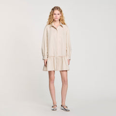 Sandro / Rhinestone striped shirt dress Khaki / Pink