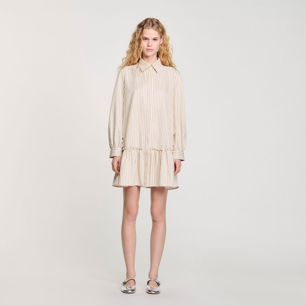 Sandro / Rhinestone striped shirt dress Khaki / Pink