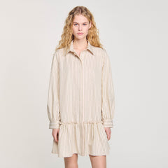 Sandro / Rhinestone striped shirt dress Khaki / Pink