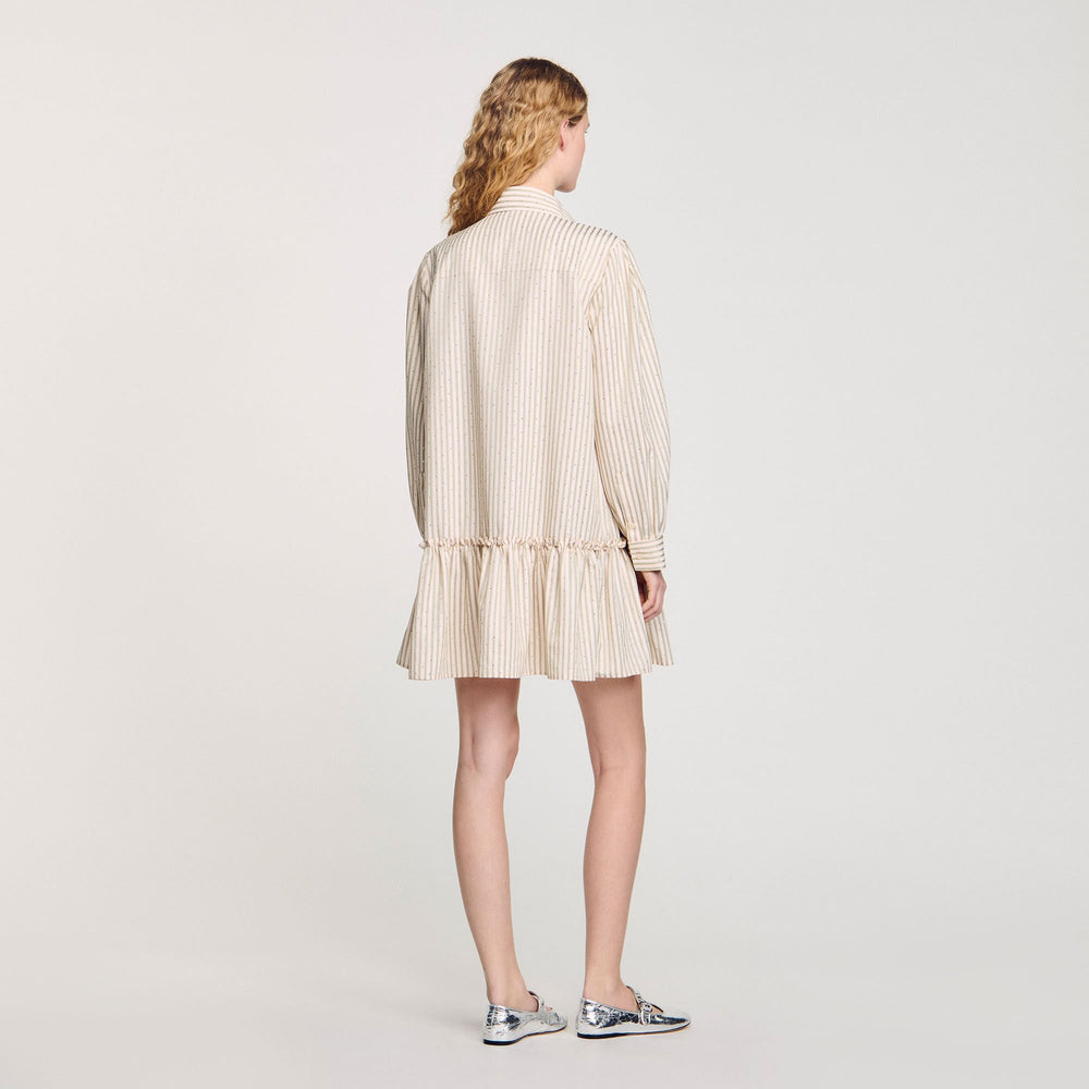 Sandro / Rhinestone striped shirt dress Khaki / Pink