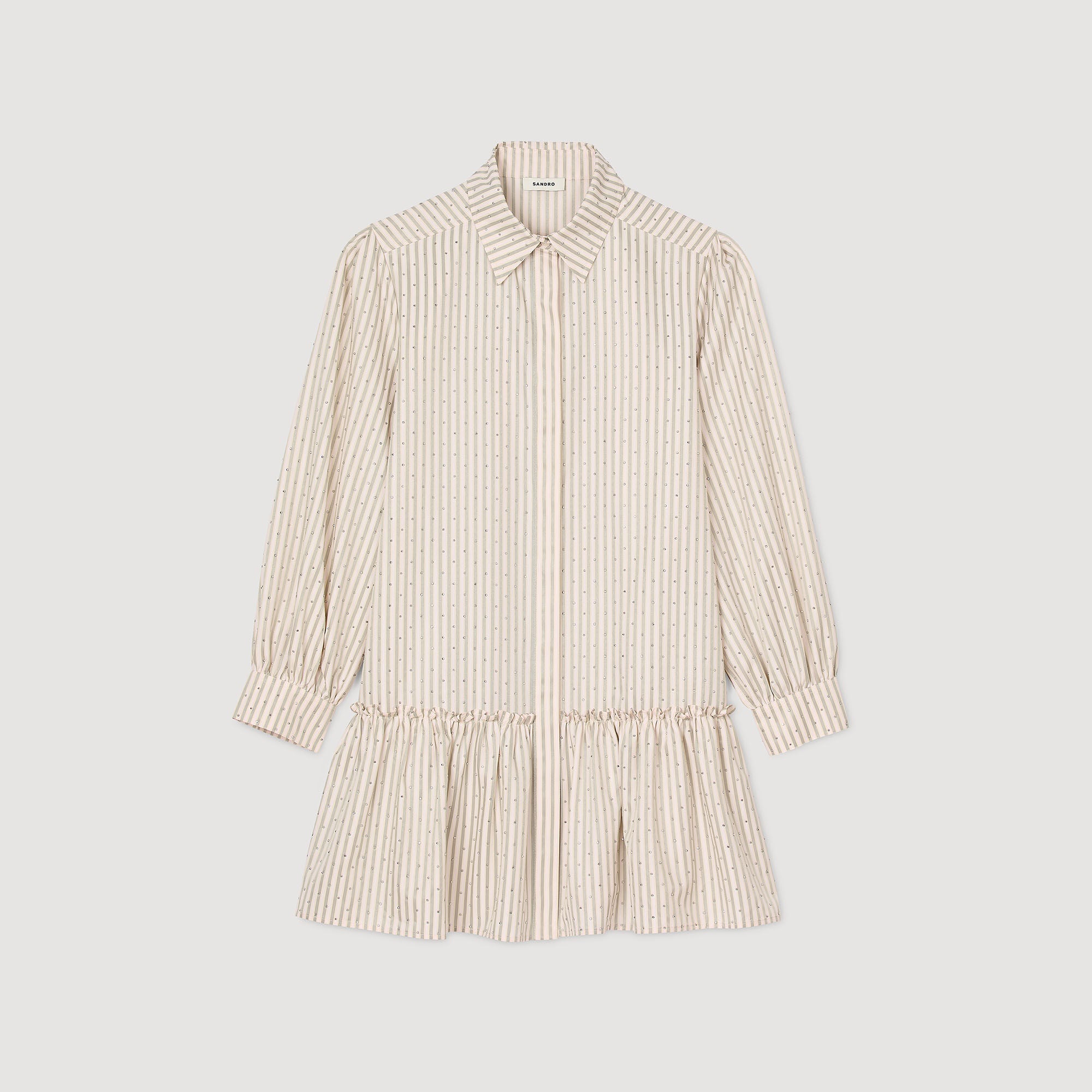 Sandro / Rhinestone striped shirt dress Khaki / Pink