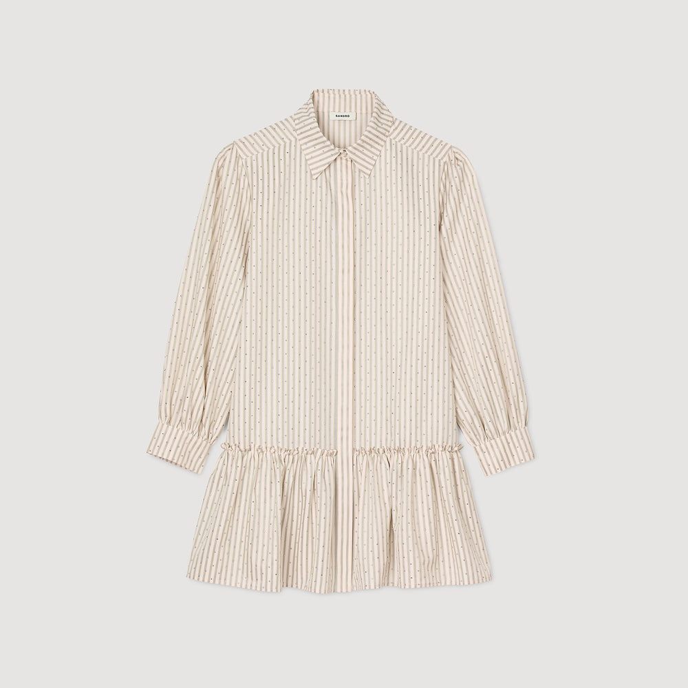 Sandro / Rhinestone striped shirt dress Khaki / Pink