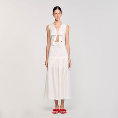 Sandro / Crinkled maxi dress with bow Ecru