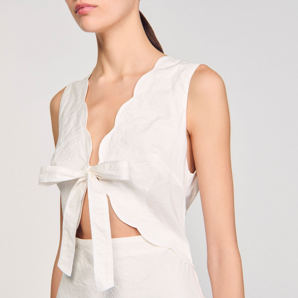 Sandro / Crinkled maxi dress with bow Ecru