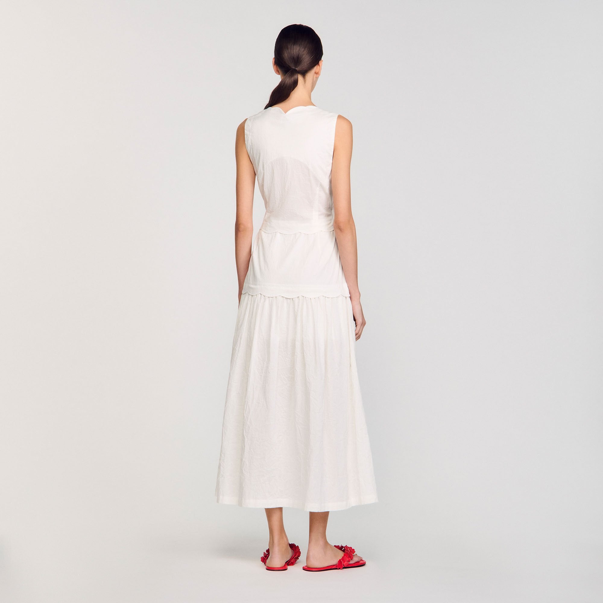 Sandro / Crinkled maxi dress with bow Ecru
