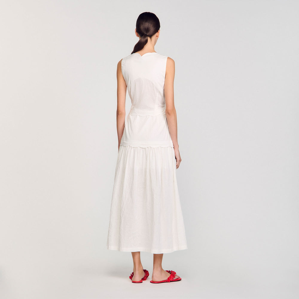 Sandro / Crinkled maxi dress with bow Ecru