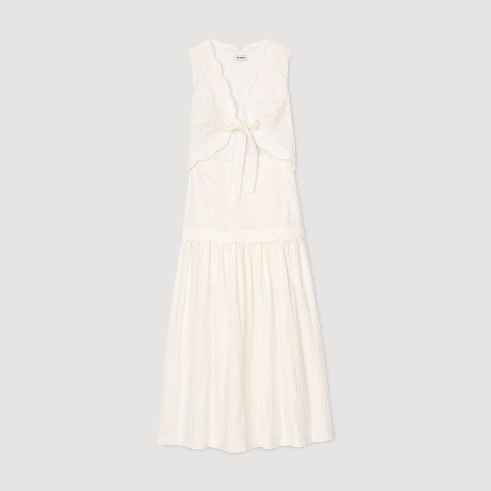 Sandro / Crinkled maxi dress with bow Ecru
