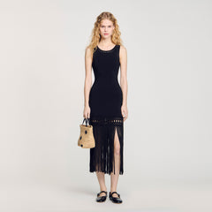 Sandro / Fringed knit dress Black