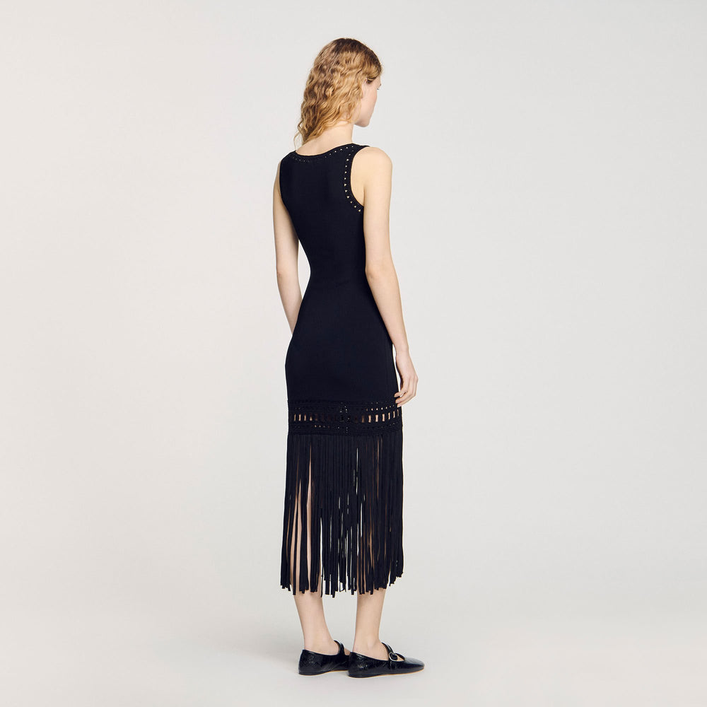 Sandro / Fringed knit dress Black