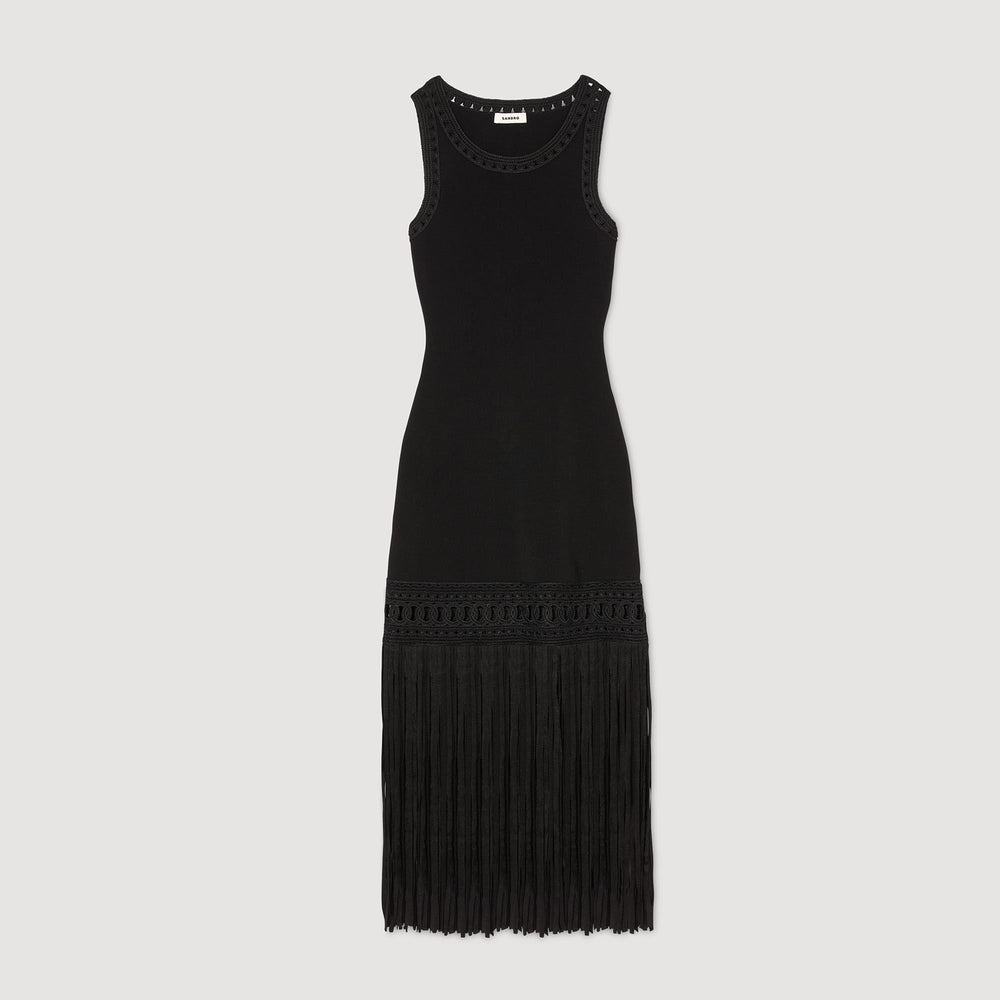 Sandro / Fringed knit dress Black