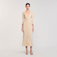 Sandro / Rhinestone knit maxi dress Beige