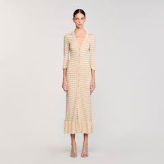 Sandro / Rhinestone knit maxi dress Beige