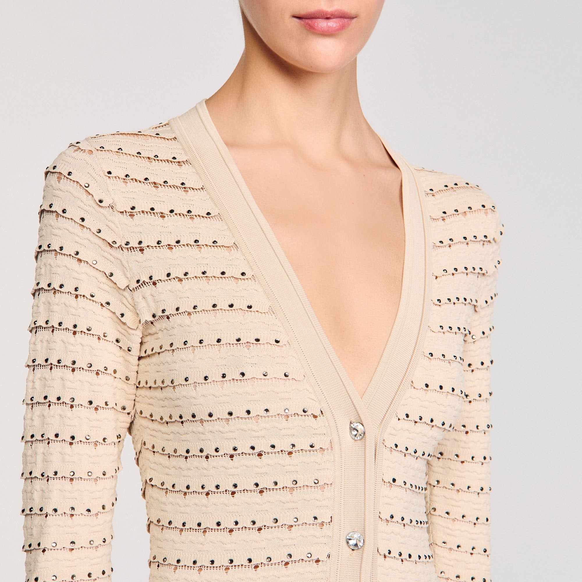 Sandro / Rhinestone knit maxi dress Beige