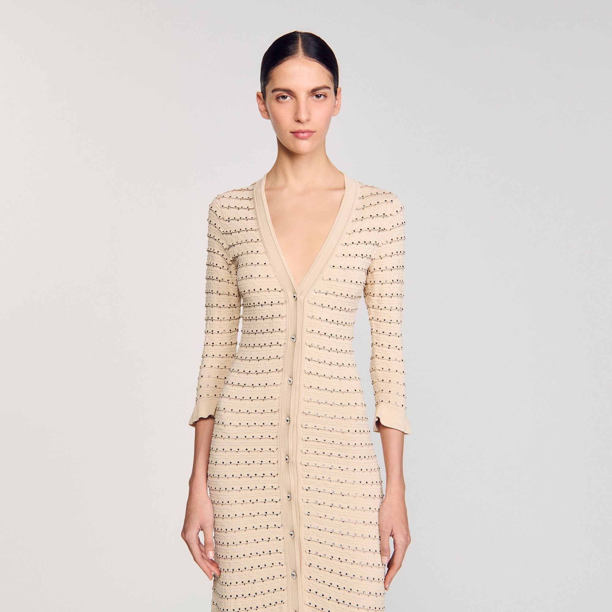 Sandro / Rhinestone knit maxi dress Beige