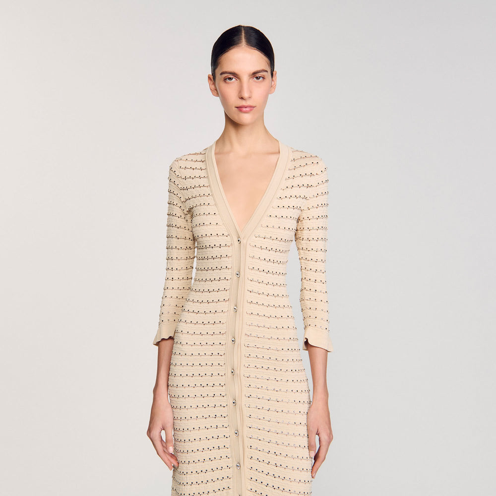 Sandro / Rhinestone knit maxi dress Beige