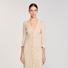 Sandro / Rhinestone knit maxi dress Beige