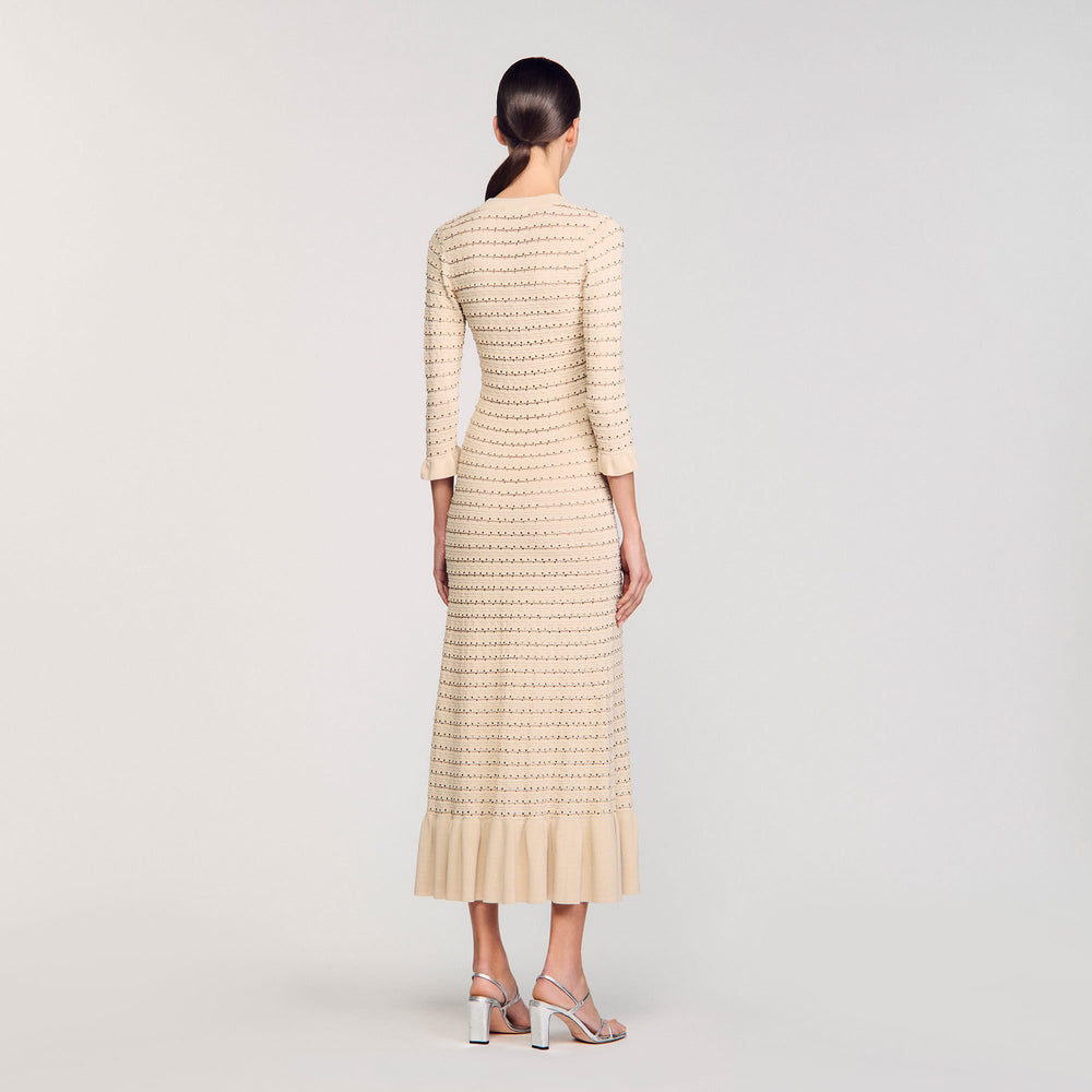Sandro / Rhinestone knit maxi dress Beige