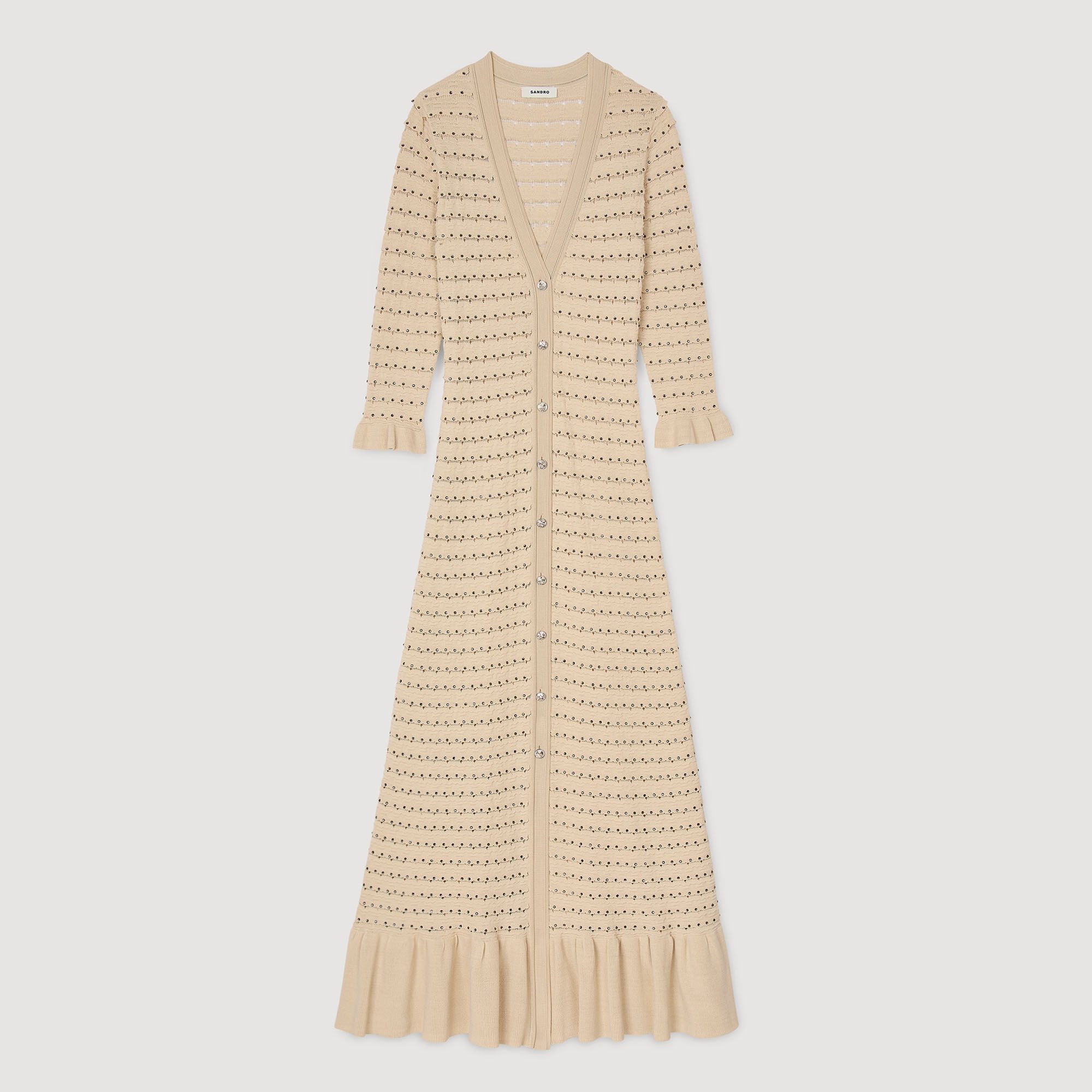 Sandro / Rhinestone knit maxi dress Beige