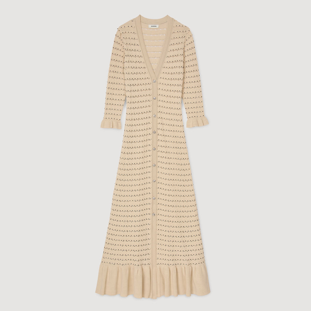 Sandro / Rhinestone knit maxi dress Beige