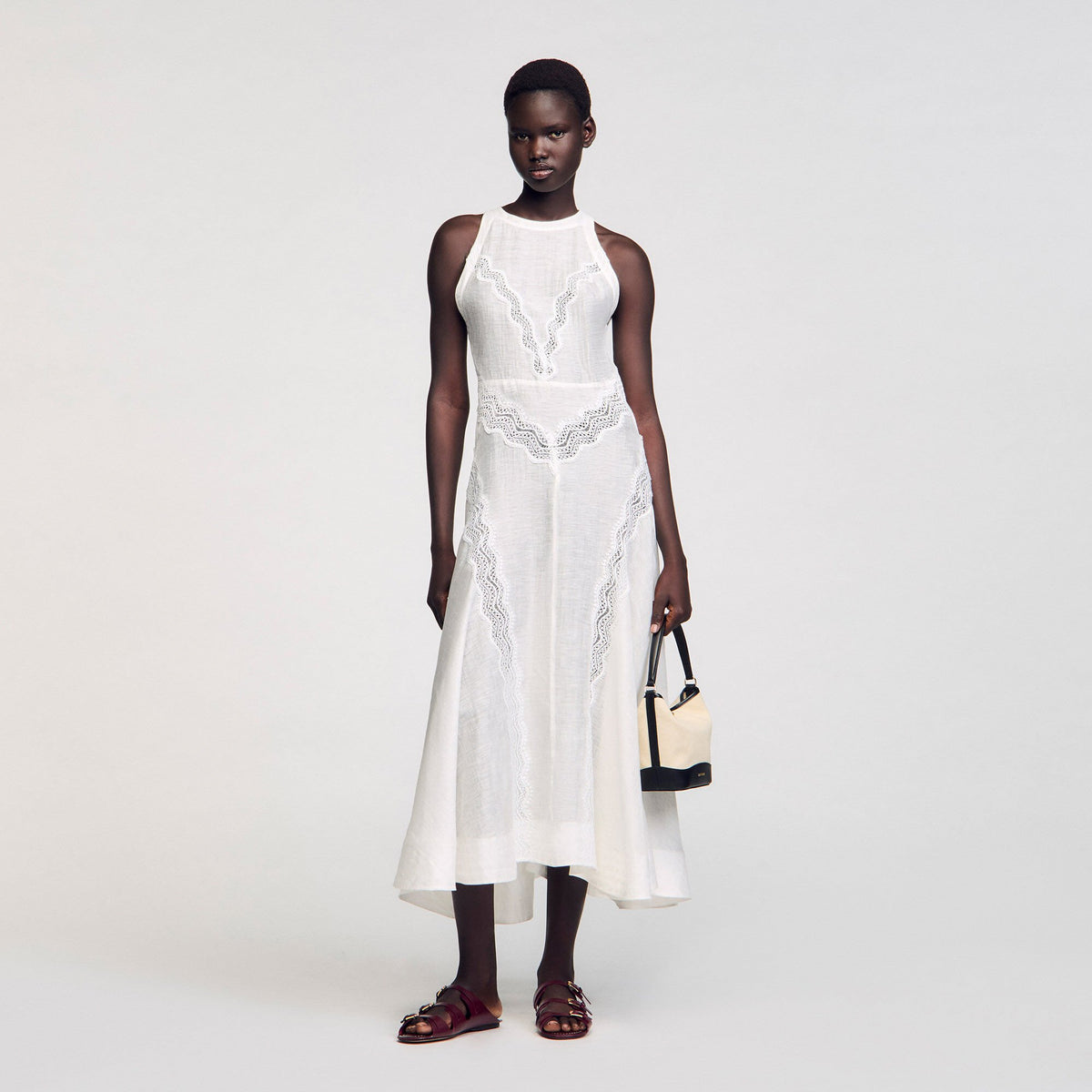 Sandro / Lace trim maxi dress White
