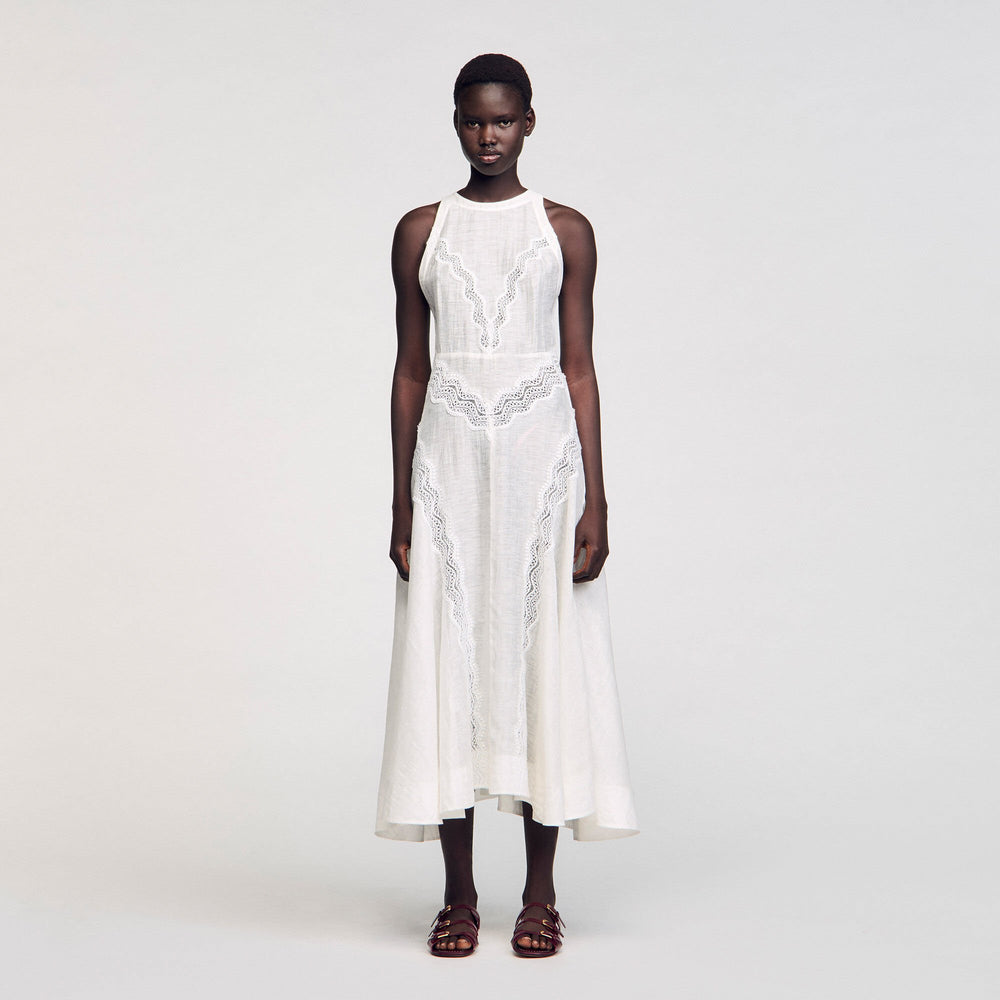 Sandro / Lace trim maxi dress White