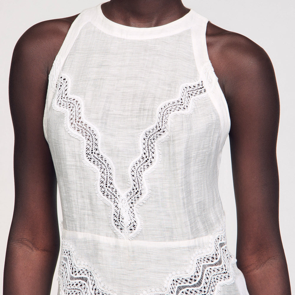 Sandro / Lace trim maxi dress White