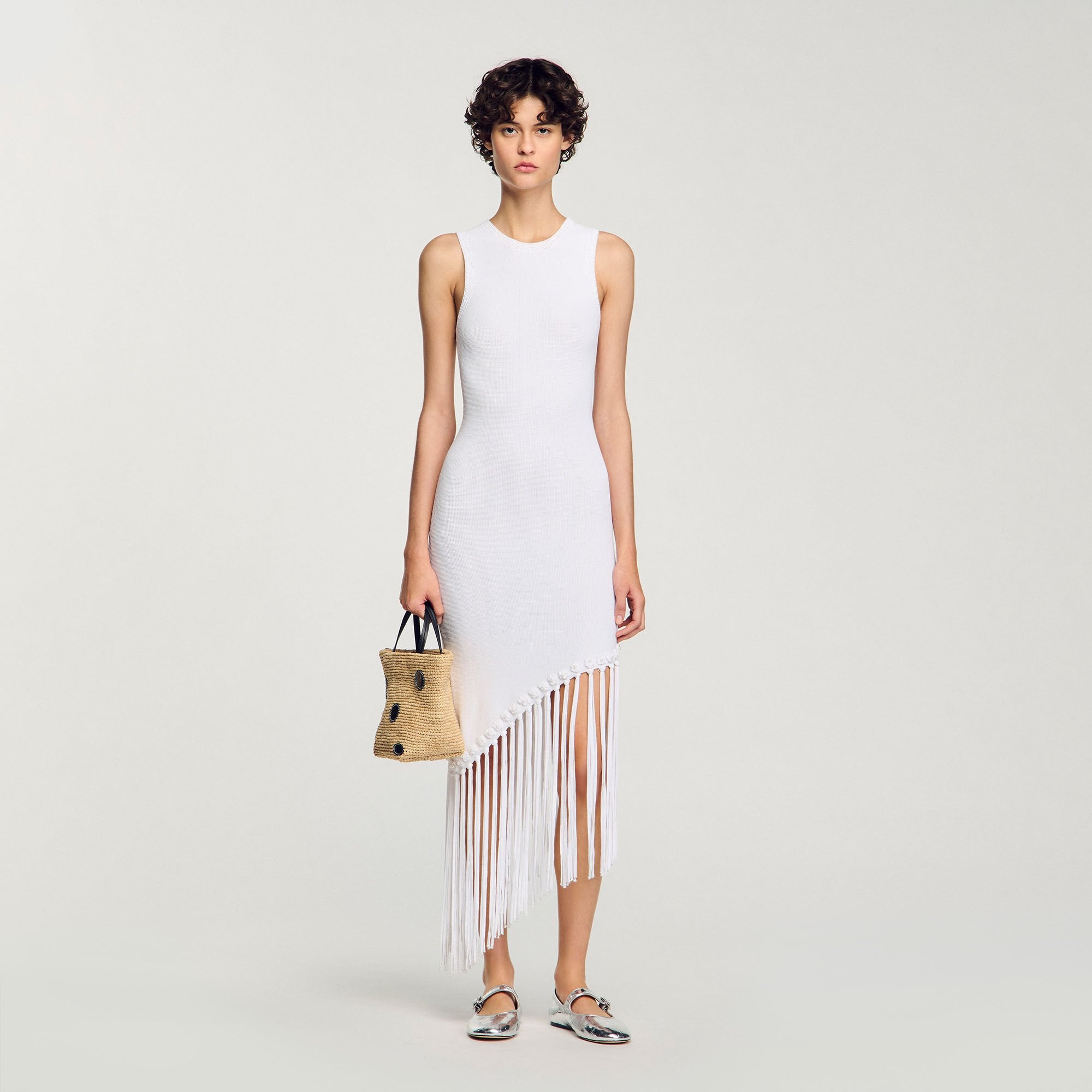 Sandro / Fringed crochet dress White