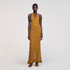 Sandro / Maxi knit dress with fringes Olive