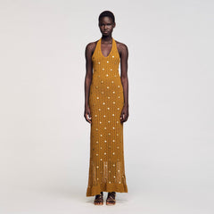 Sandro / Maxi knit dress with fringes Olive