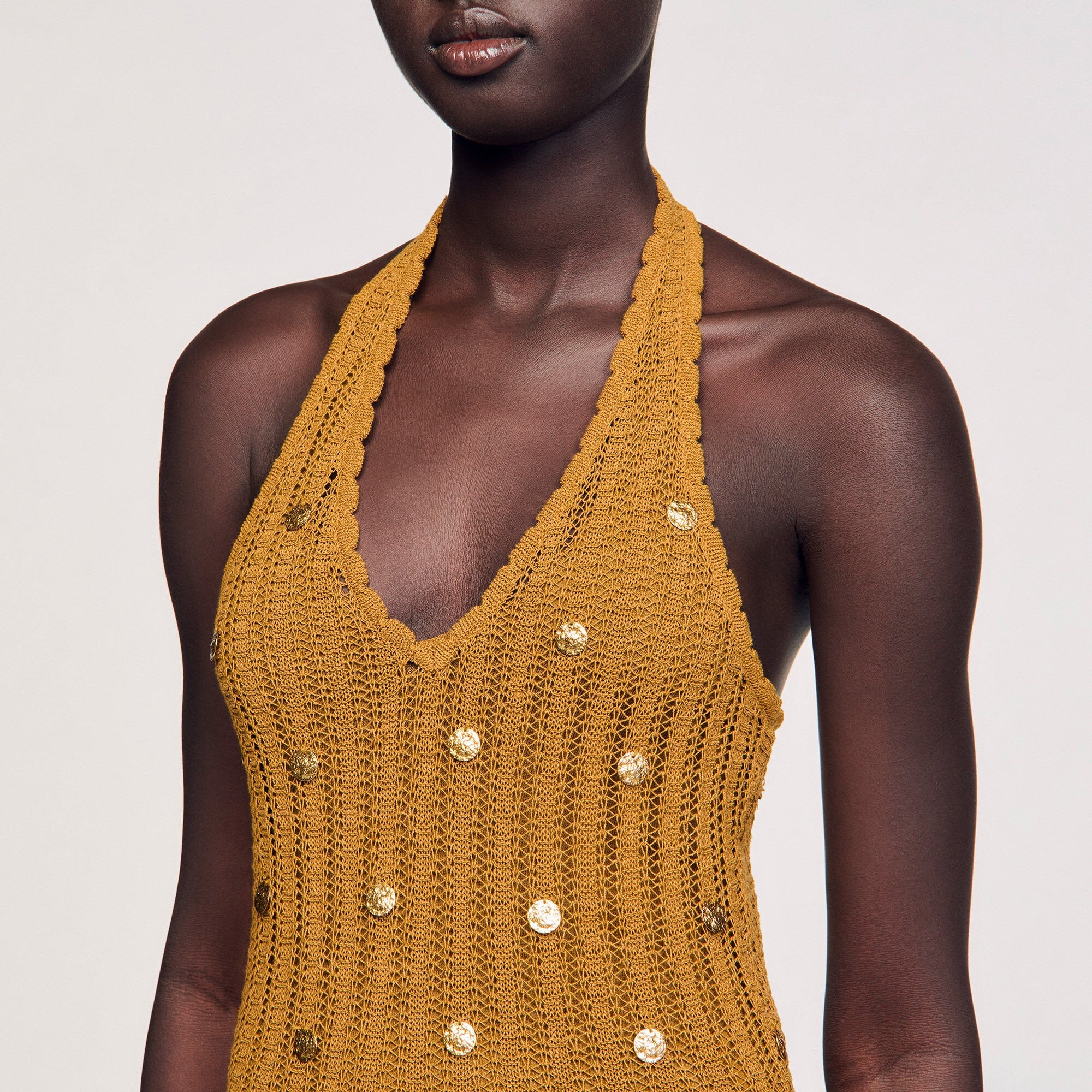 Sandro / Maxi knit dress with fringes Olive