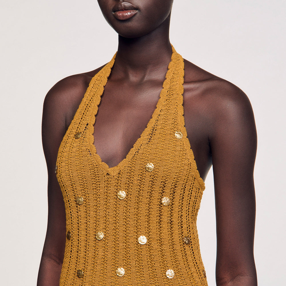 Sandro / Maxi knit dress with fringes Olive