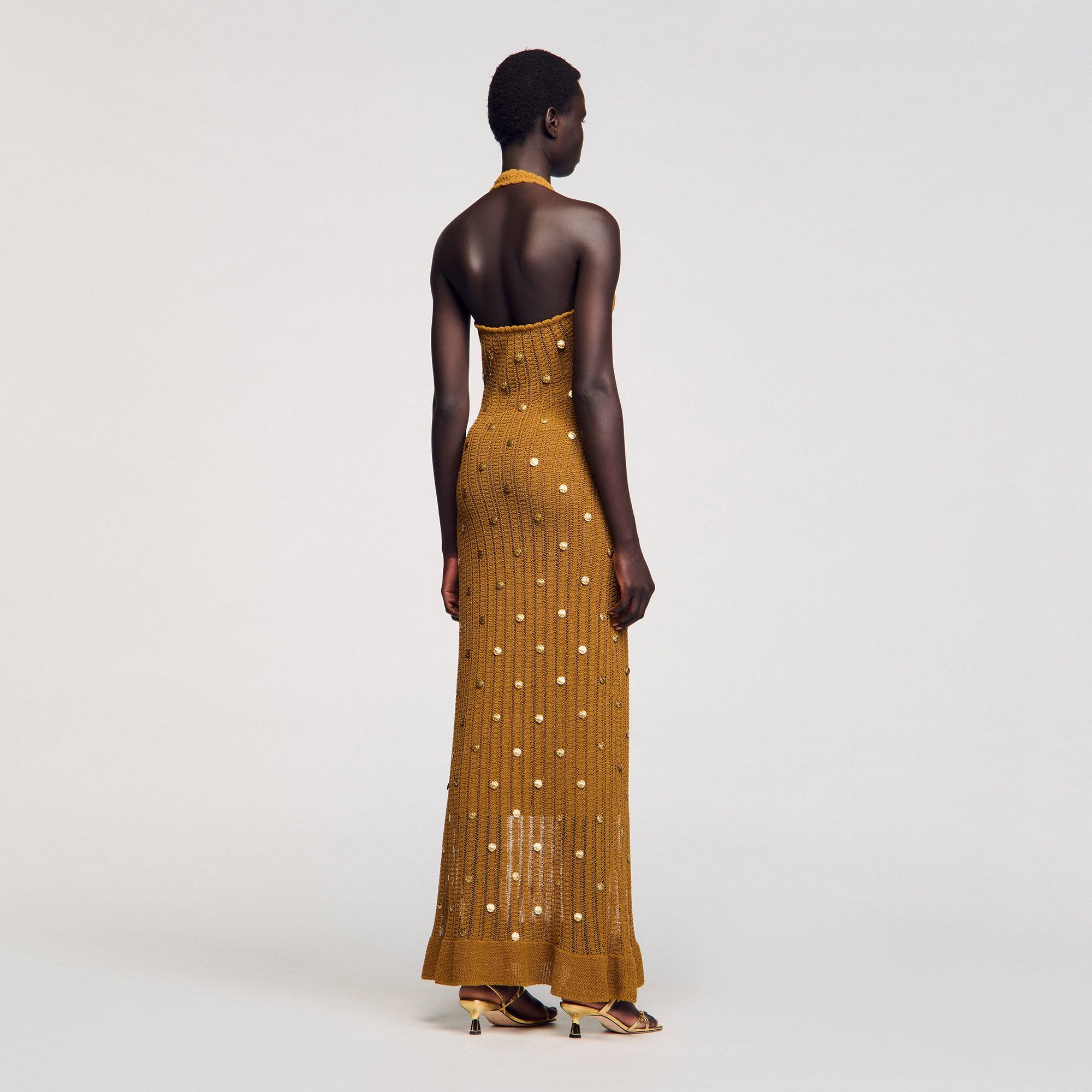 Sandro / Maxi knit dress with fringes Olive