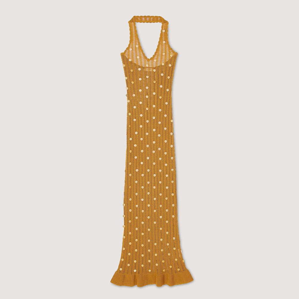 Sandro / Maxi knit dress with fringes Olive
