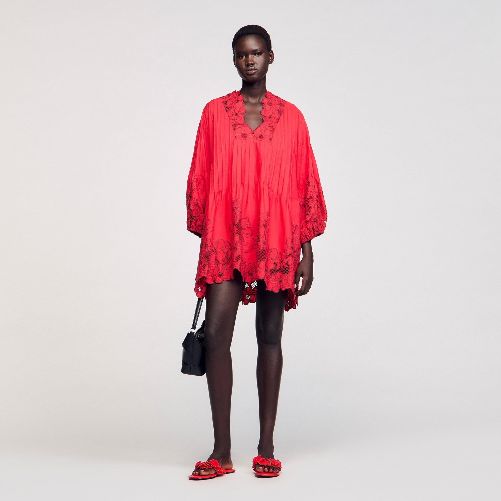 Sandro / Mini dress with floral details Red