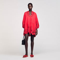Sandro / Mini dress with floral details Red