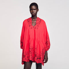 Sandro / Mini dress with floral details Red