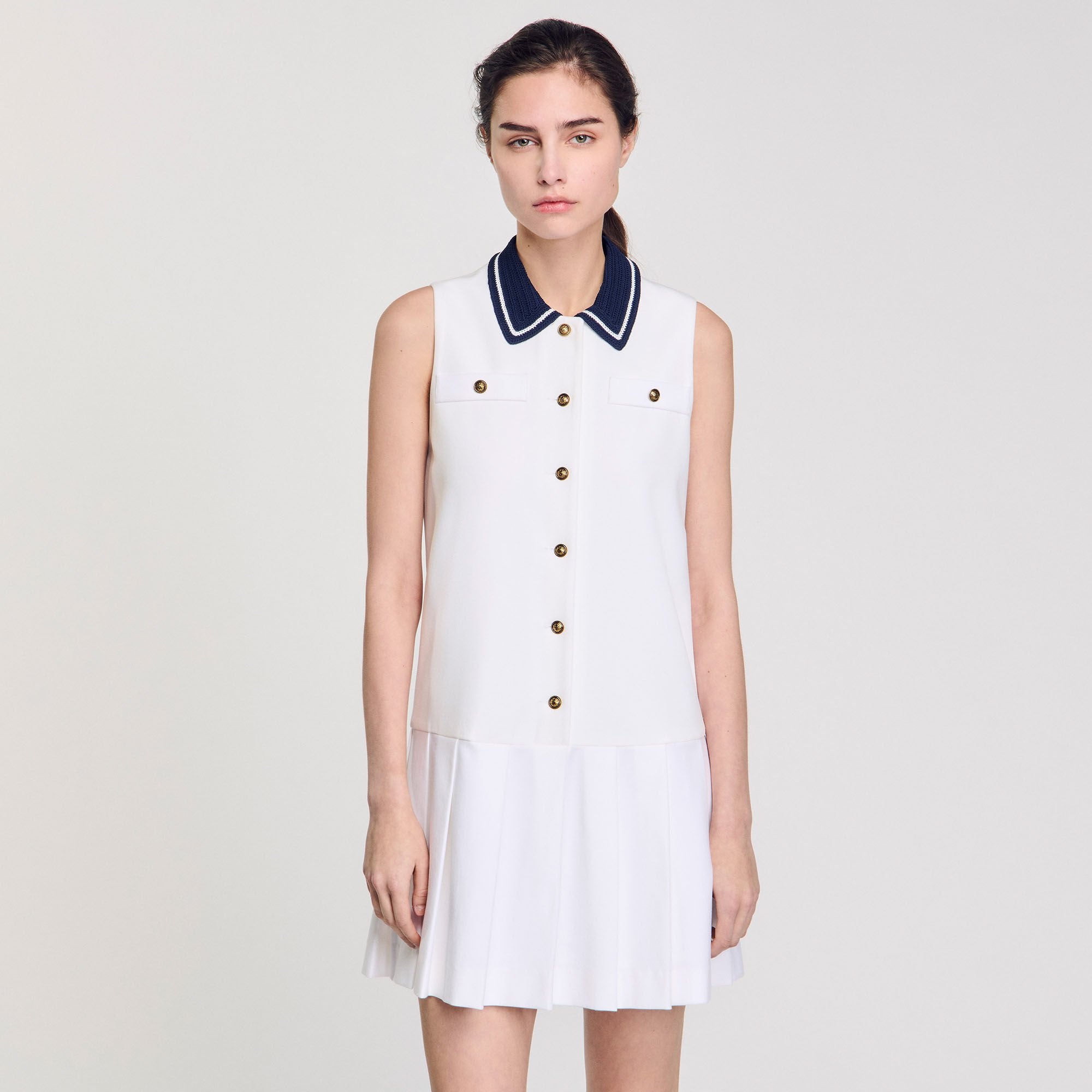 Sandro / Mini dress with contrasting collar White
