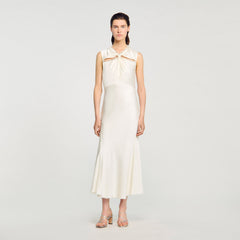 Sandro / Satin maxi dress with rhinestones Ecru