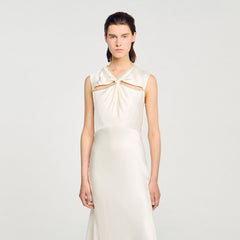Sandro / Satin maxi dress with rhinestones Ecru