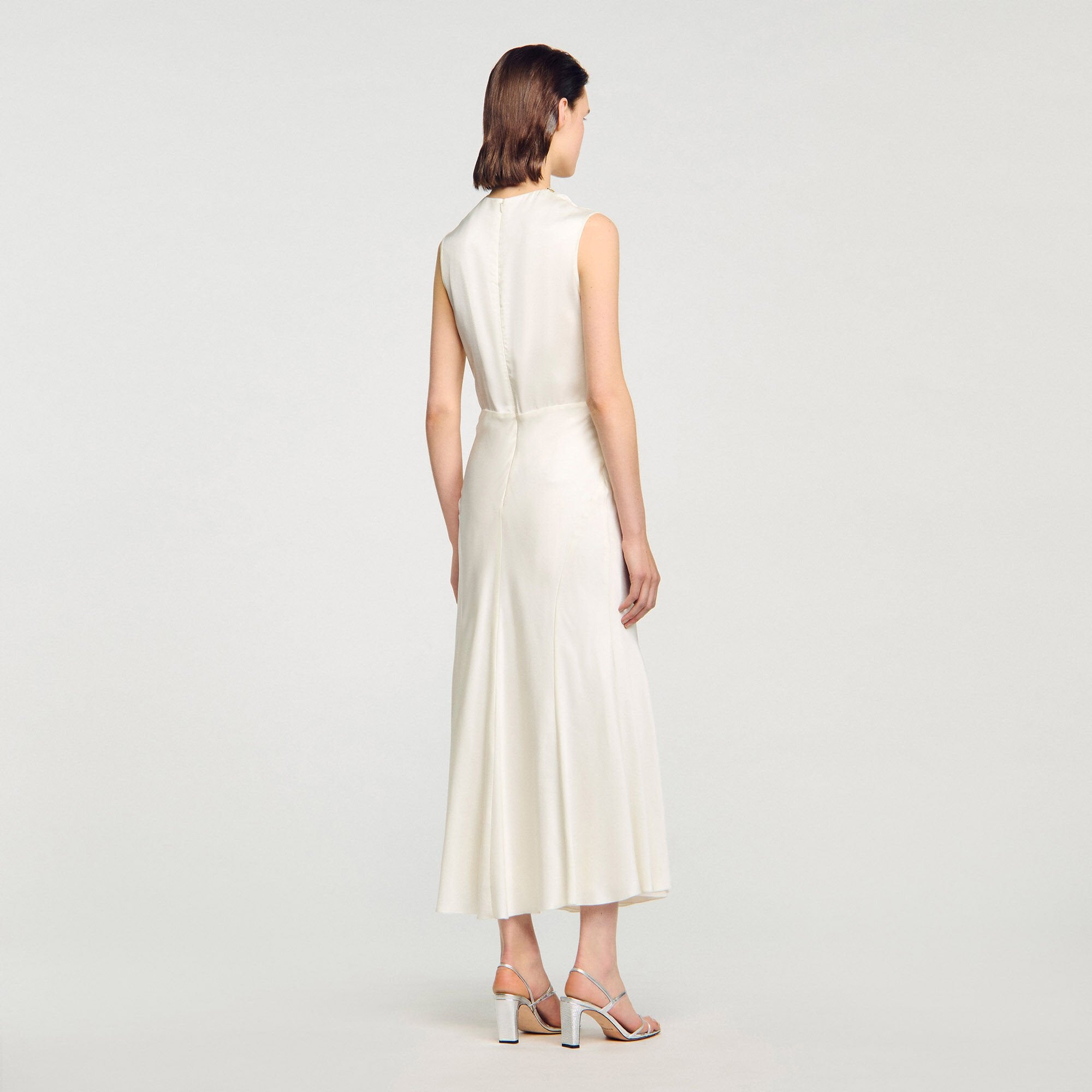 Sandro / Satin maxi dress with rhinestones Ecru