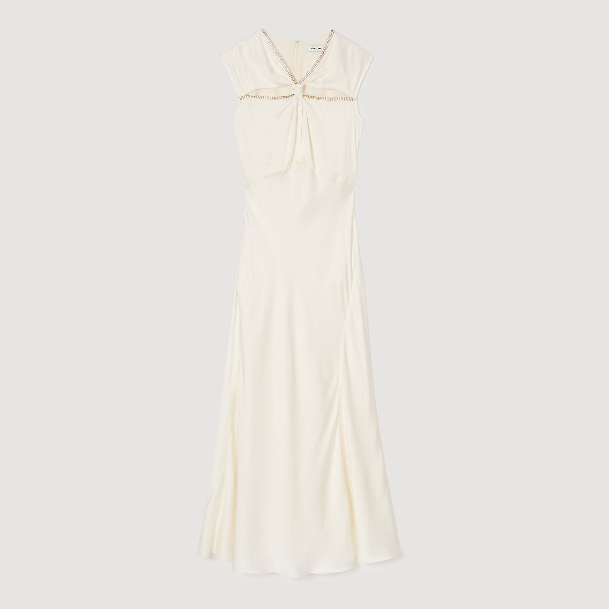 Sandro / Satin maxi dress with rhinestones Ecru