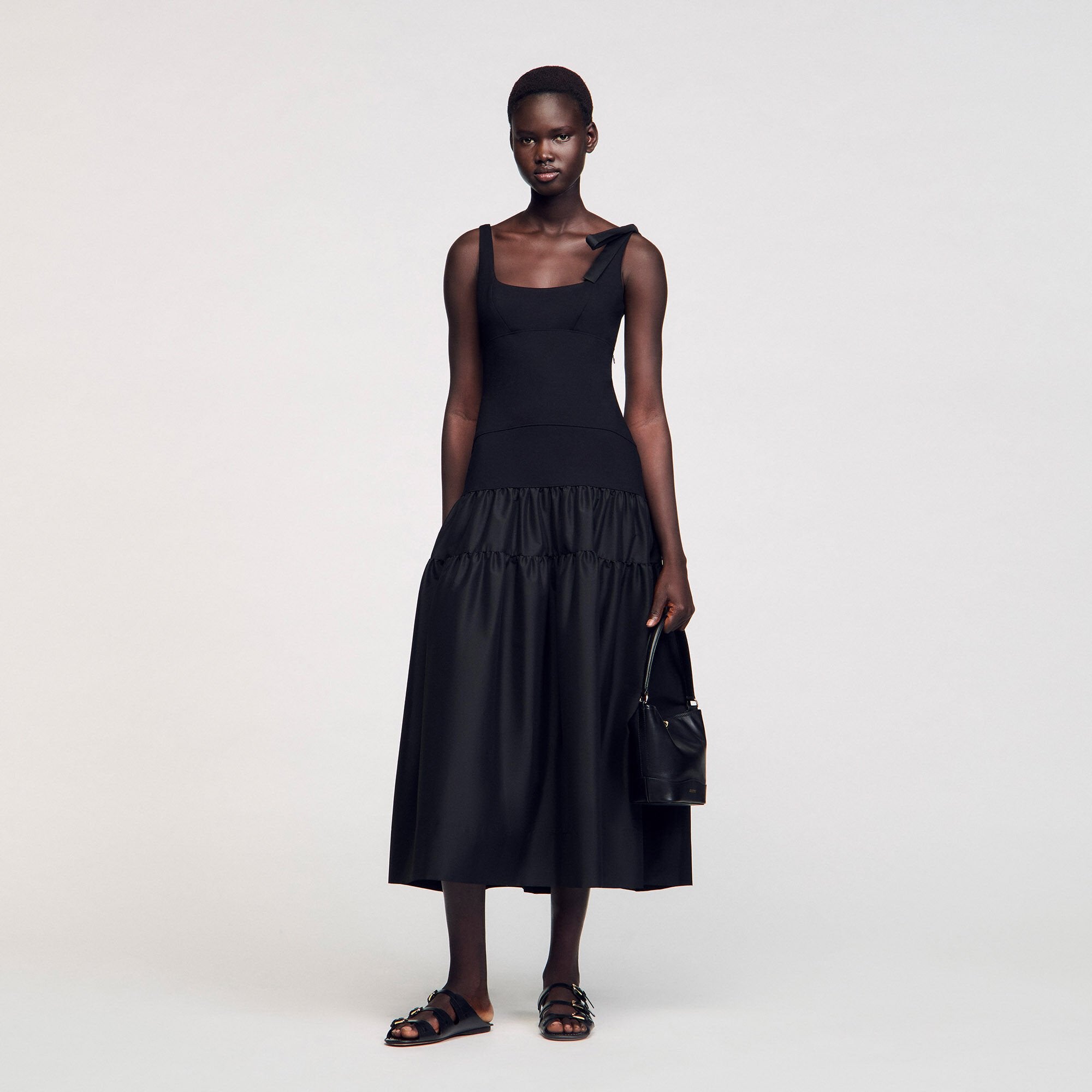 Sandro / Maxi dual-material dress Black