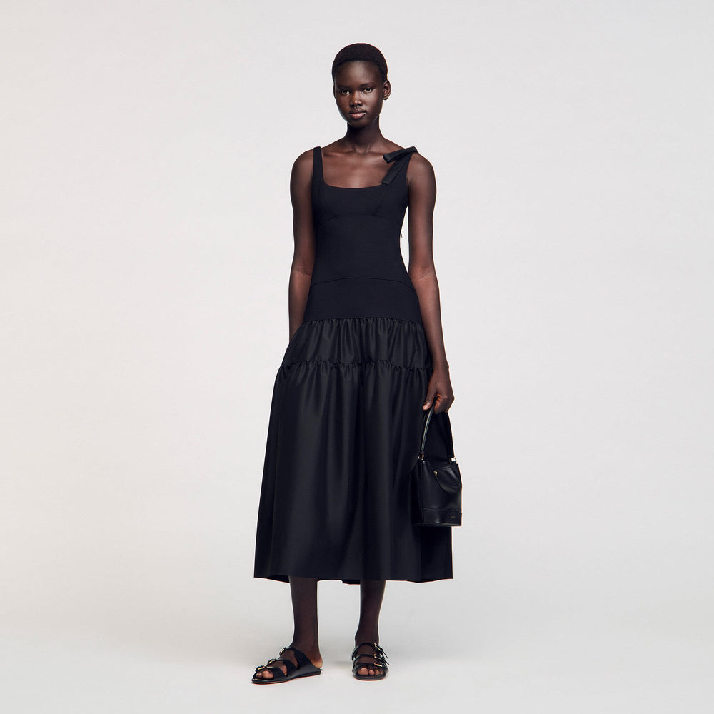 Sandro / Maxi dual-material dress Black