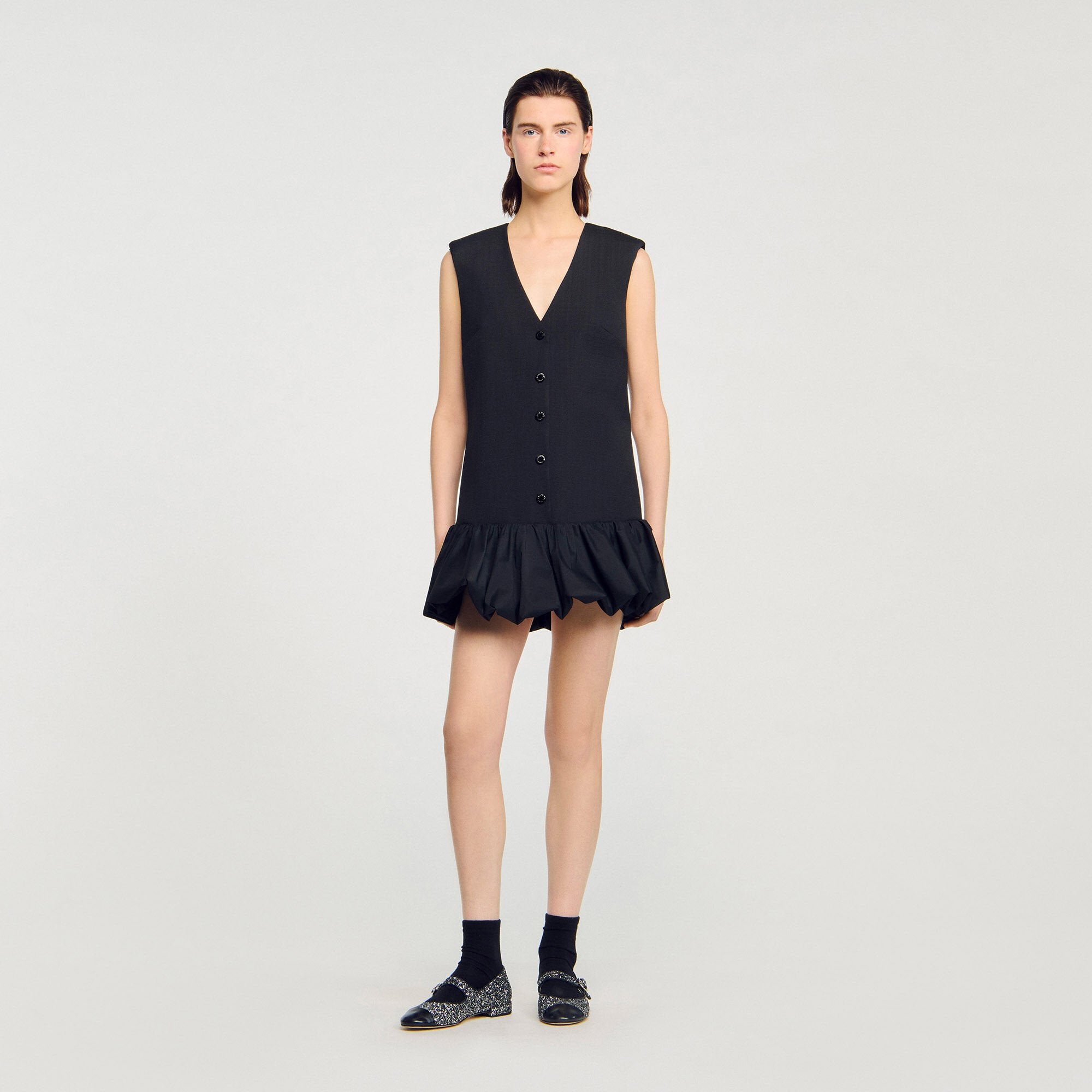 Sandro / Mini tailored dress with ruffle Black