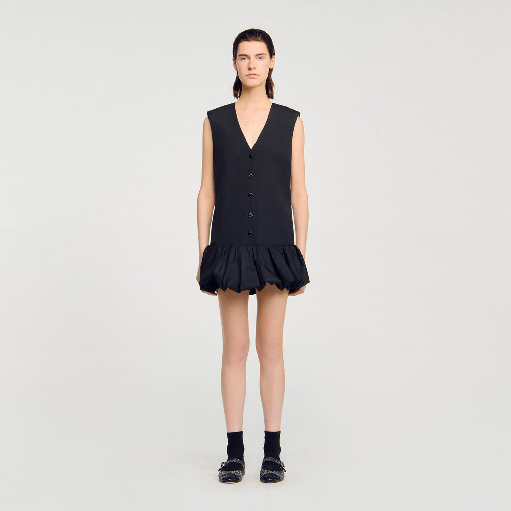 Sandro / Mini tailored dress with ruffle Black