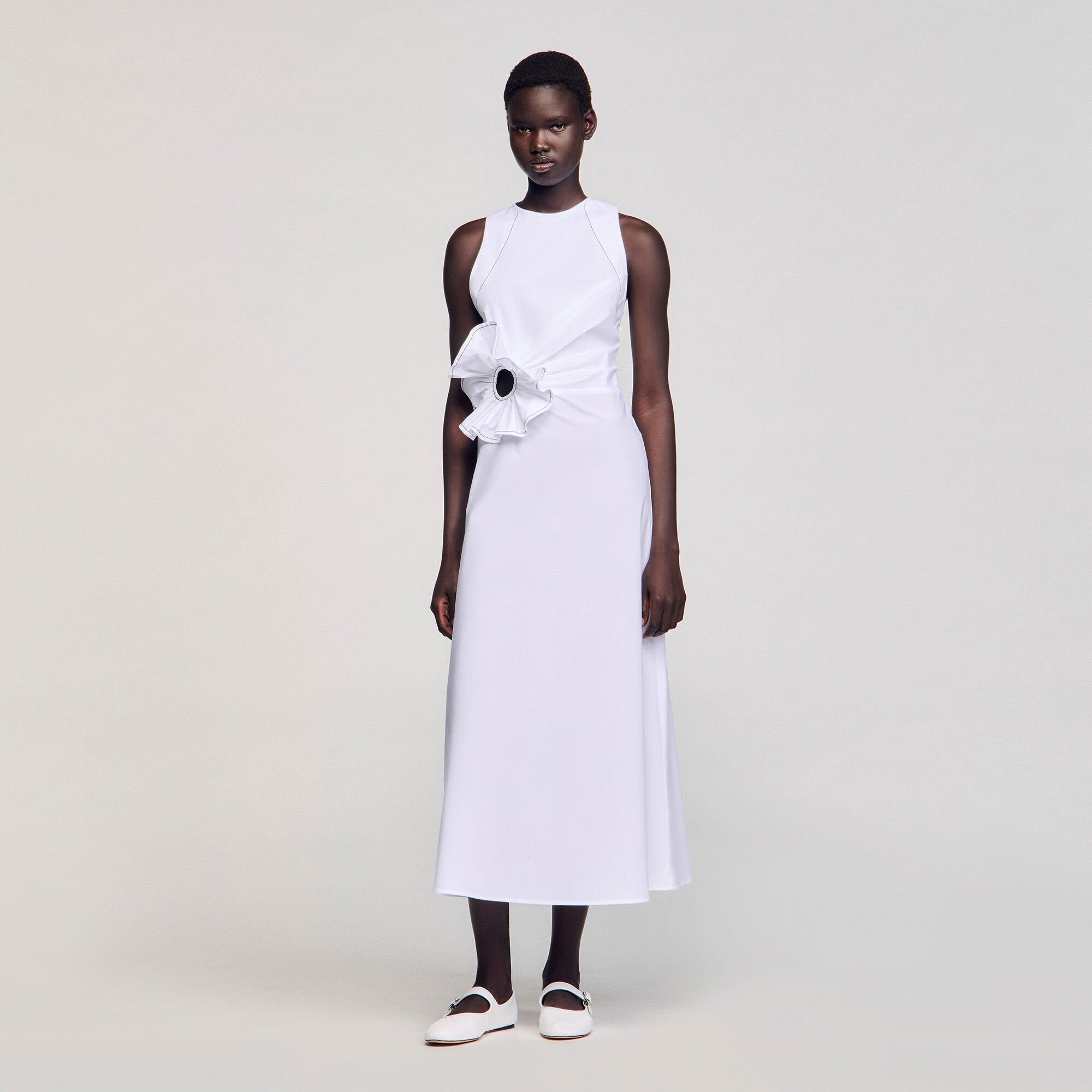 Sandro / Ruffled sleeveless maxi dress White