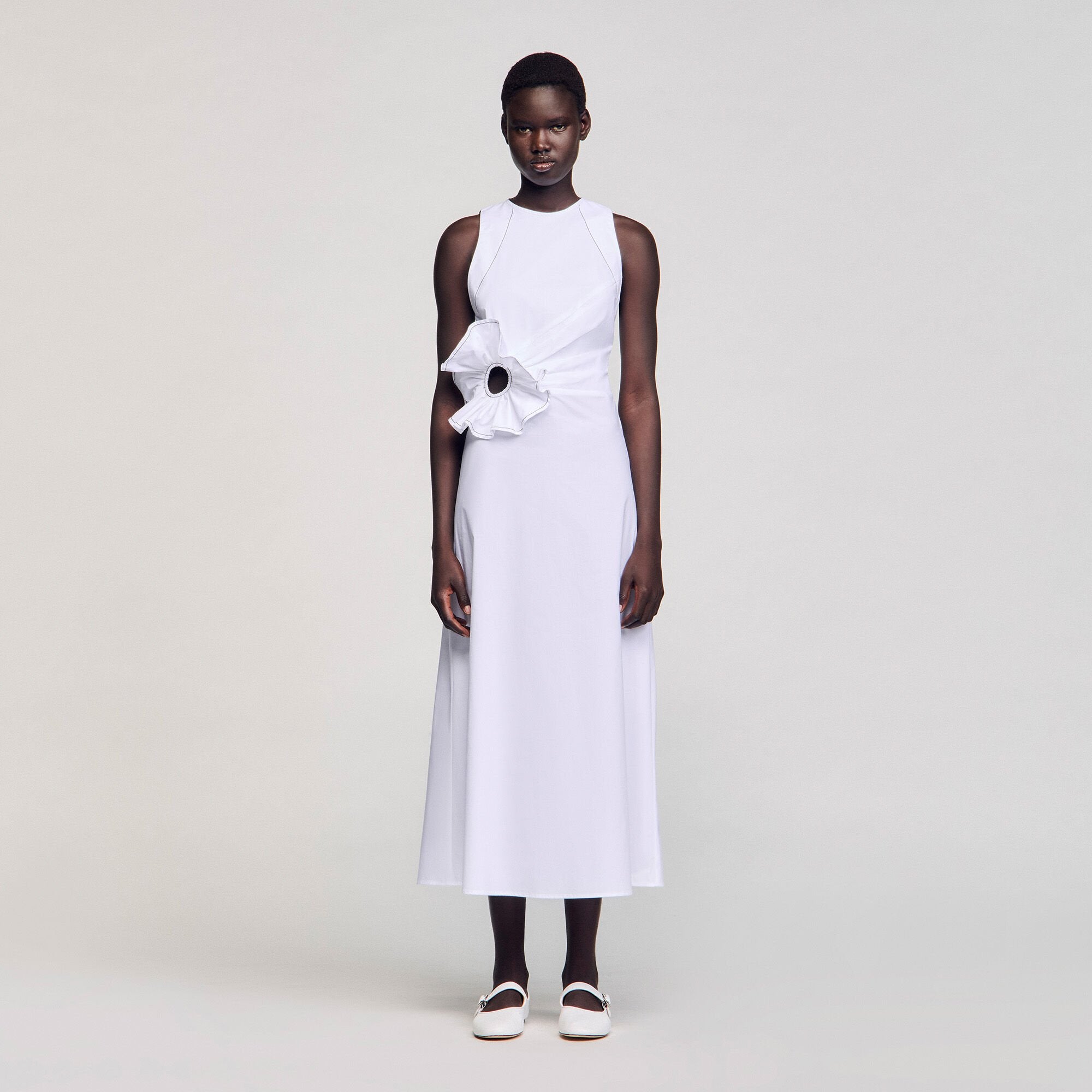 Sandro / Ruffled sleeveless maxi dress White